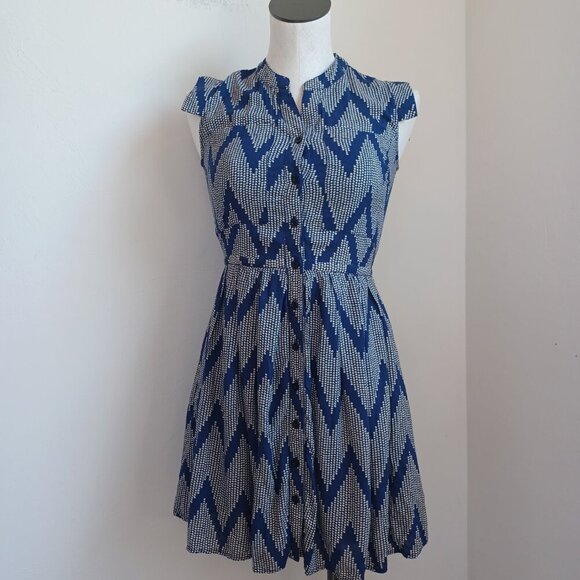 Anthropologie 11 1 TYLHO West Street Dress Blue Chevron Zig Zag Print Womens XS - Picture 5 of 15
